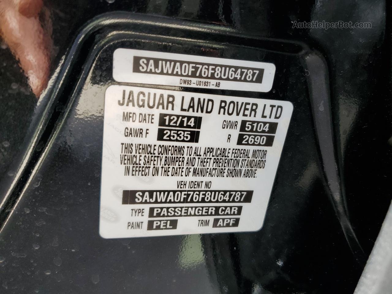2015 Jaguar Xf 3.0 Sport Черный vin: SAJWA0F76F8U64787