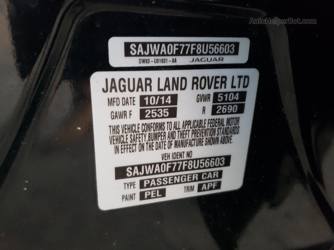 2015 Jaguar Xf 3.0 Sport Черный vin: SAJWA0F77F8U56603