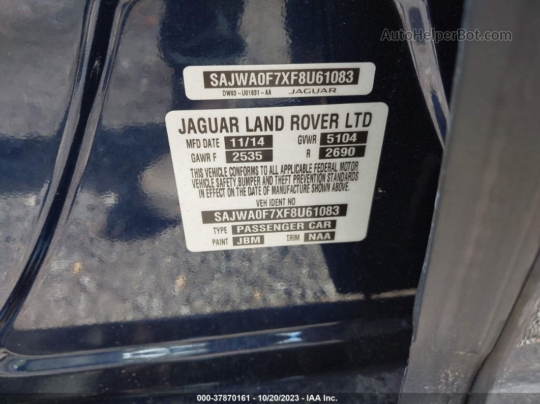2015 Jaguar Xf 3.0 Portfolio/3.0 Sport Navy vin: SAJWA0F7XF8U61083