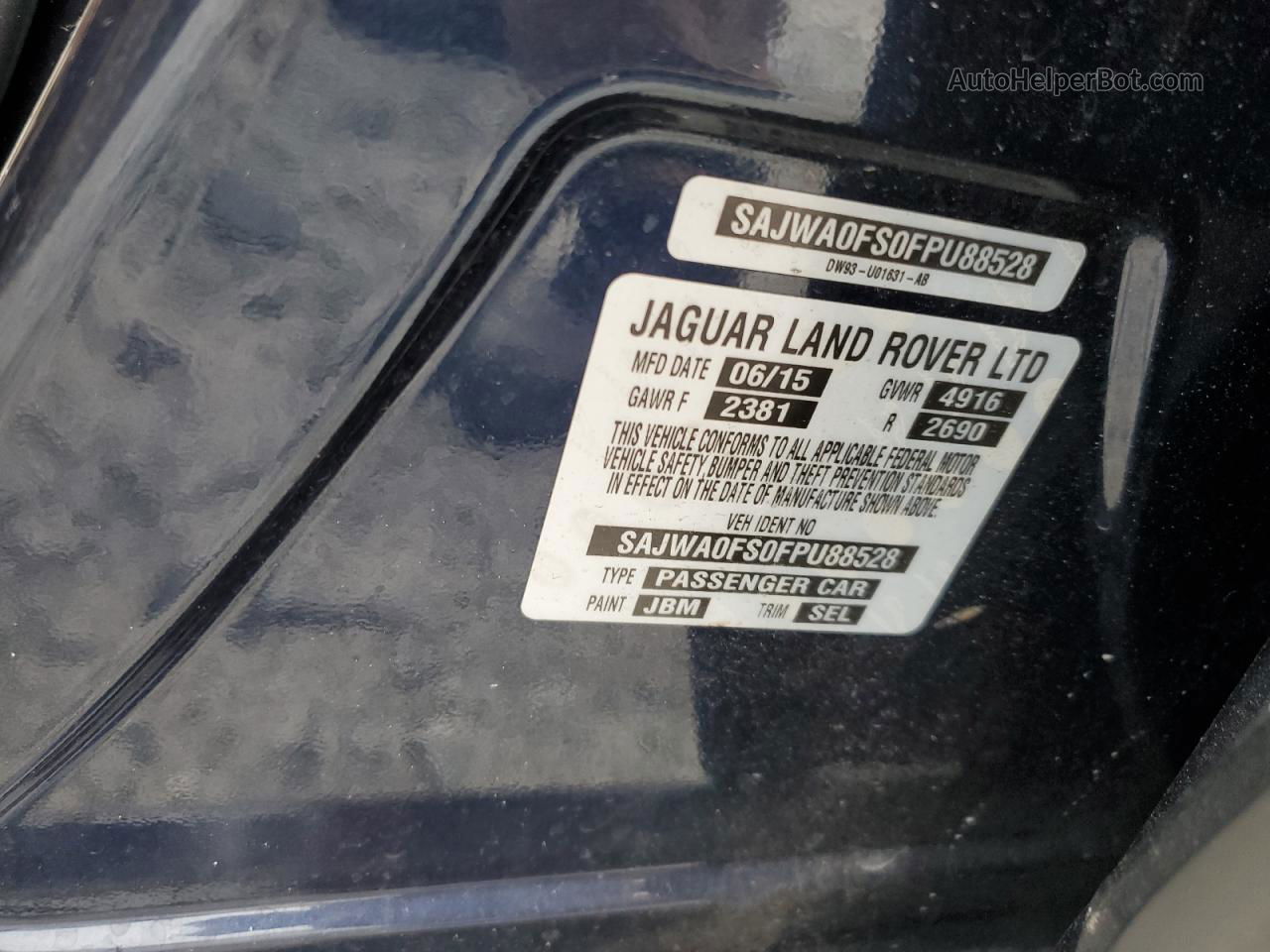 2015 Jaguar Xf 2.0t Premium Blue vin: SAJWA0FS0FPU88528
