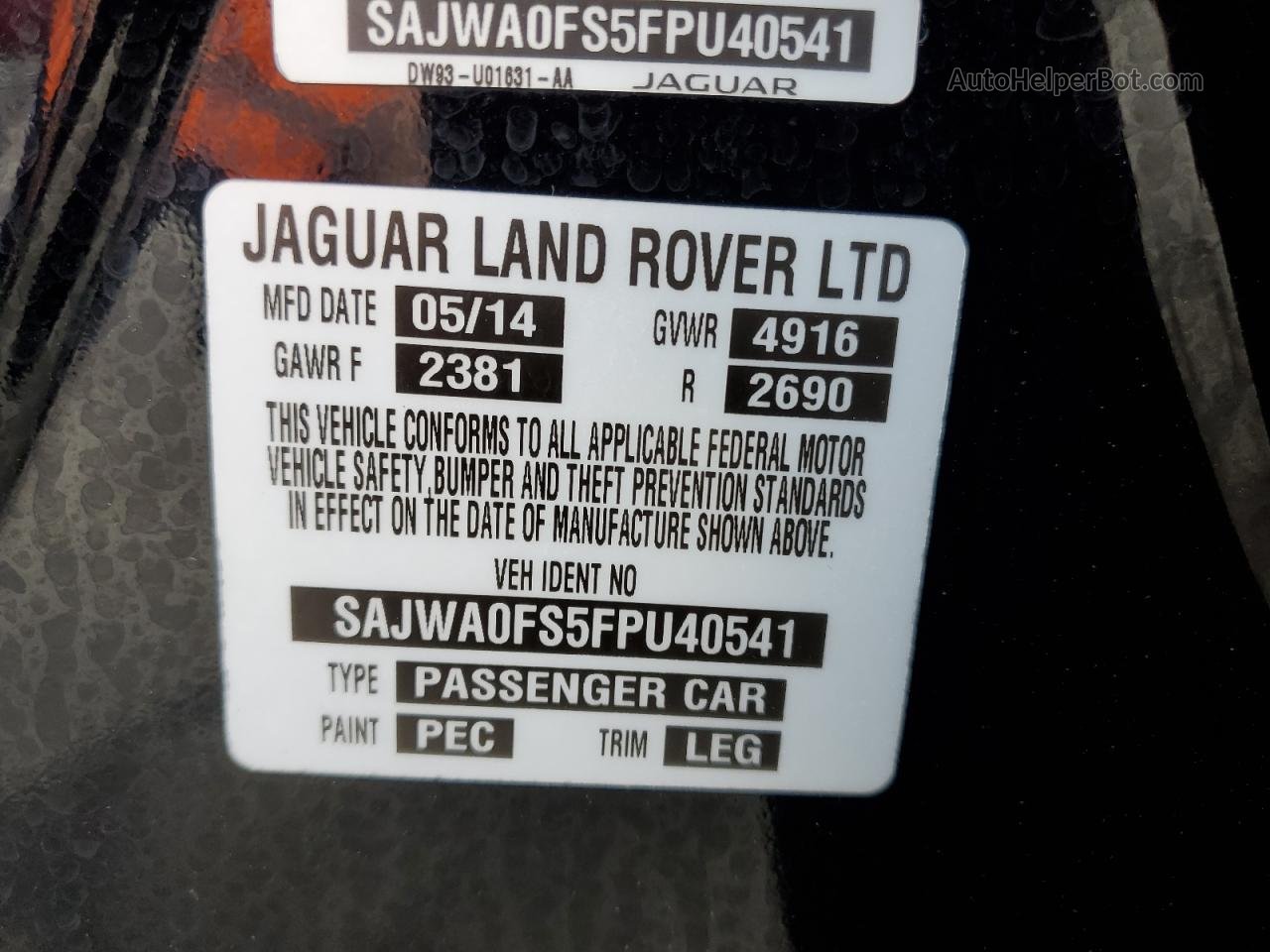 2015 Jaguar Xf 2.0t Premium Black vin: SAJWA0FS5FPU40541