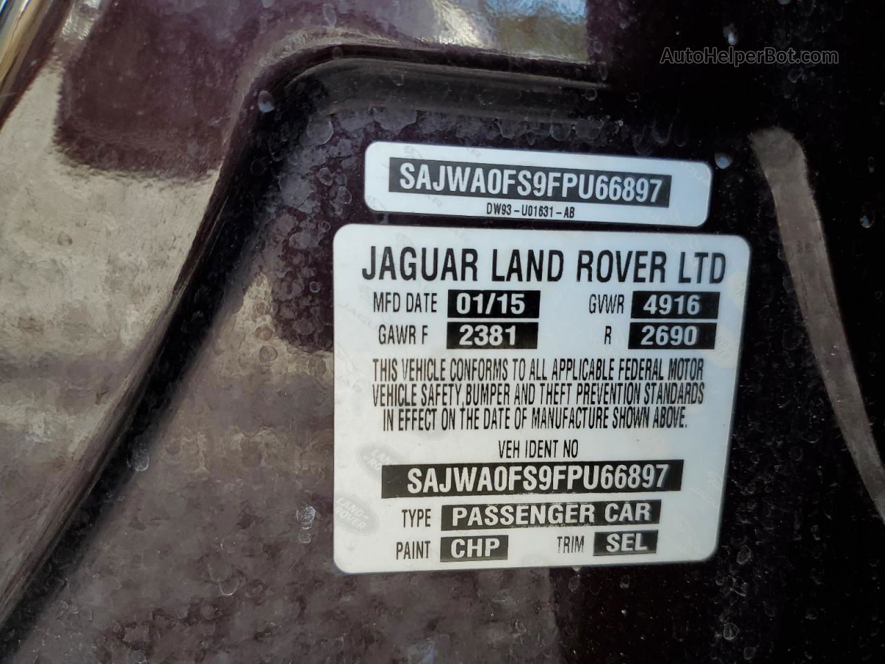 2015 Jaguar Xf 2.0t Premium Фиолетовый vin: SAJWA0FS9FPU66897