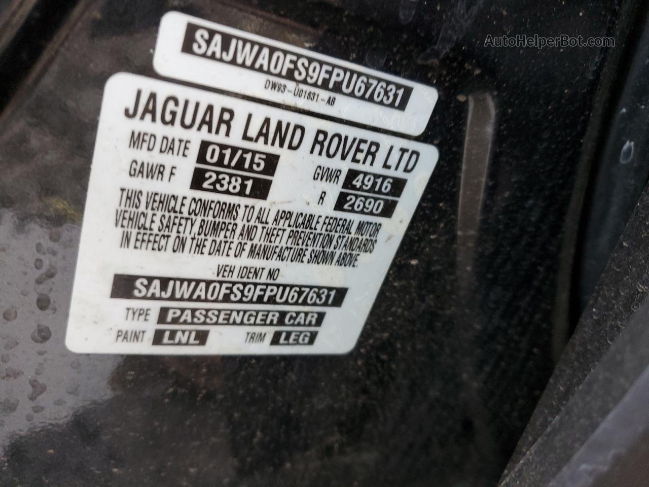 2015 Jaguar Xf 2.0t Premium Gray vin: SAJWA0FS9FPU67631