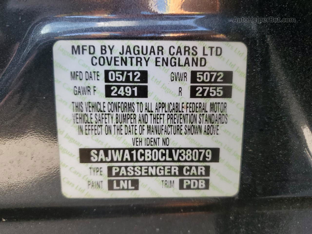 2012 Jaguar Xj  Black vin: SAJWA1CB0CLV38079