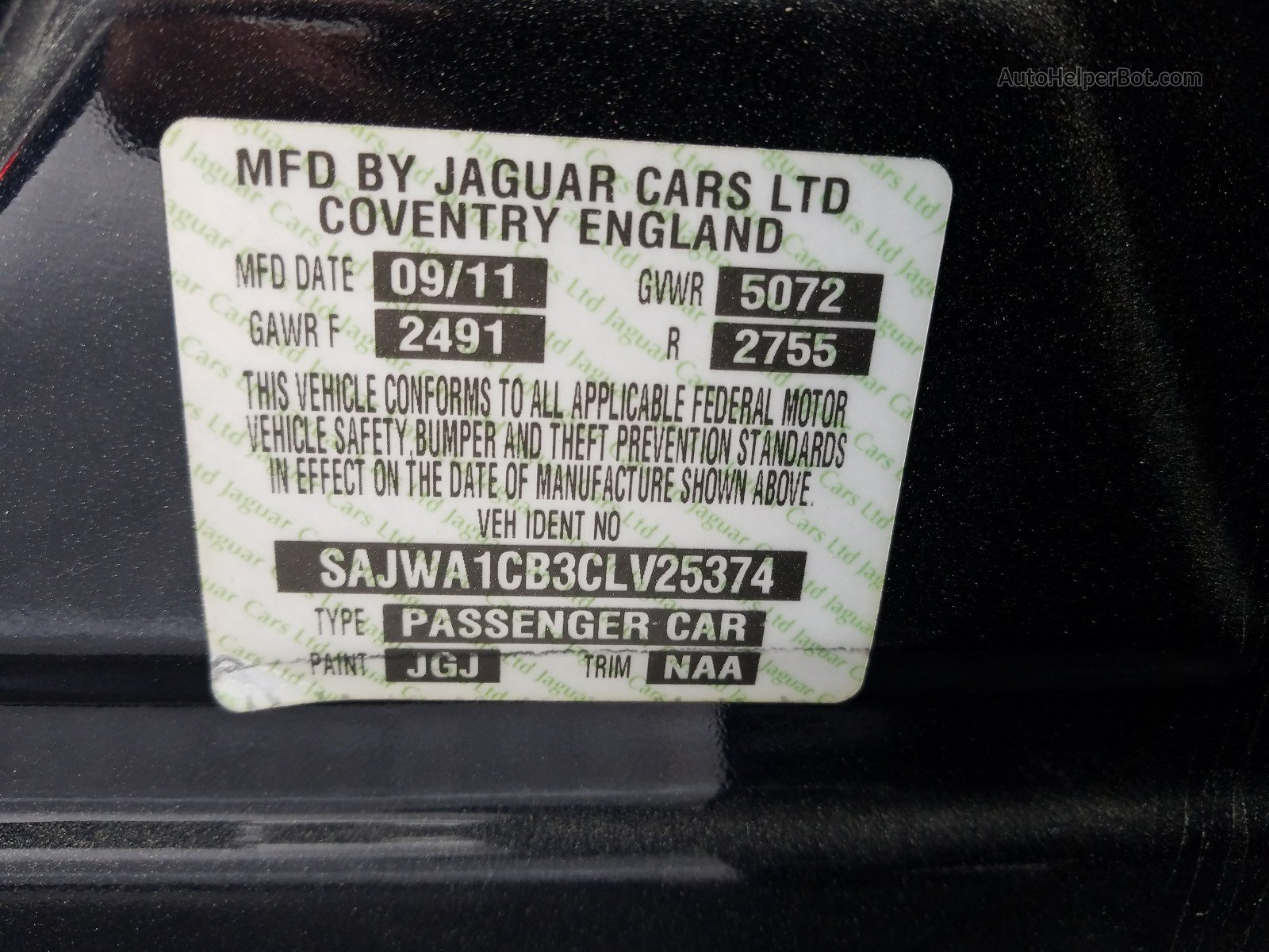 2012 Jaguar Xj Blue vin: SAJWA1CB3CLV25374