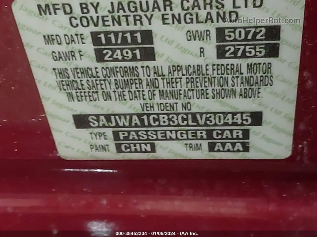 2012 Jaguar Xj   Темно-бордовый vin: SAJWA1CB3CLV30445