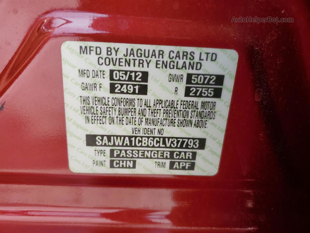 2012 Jaguar Xj  Maroon vin: SAJWA1CB6CLV37793