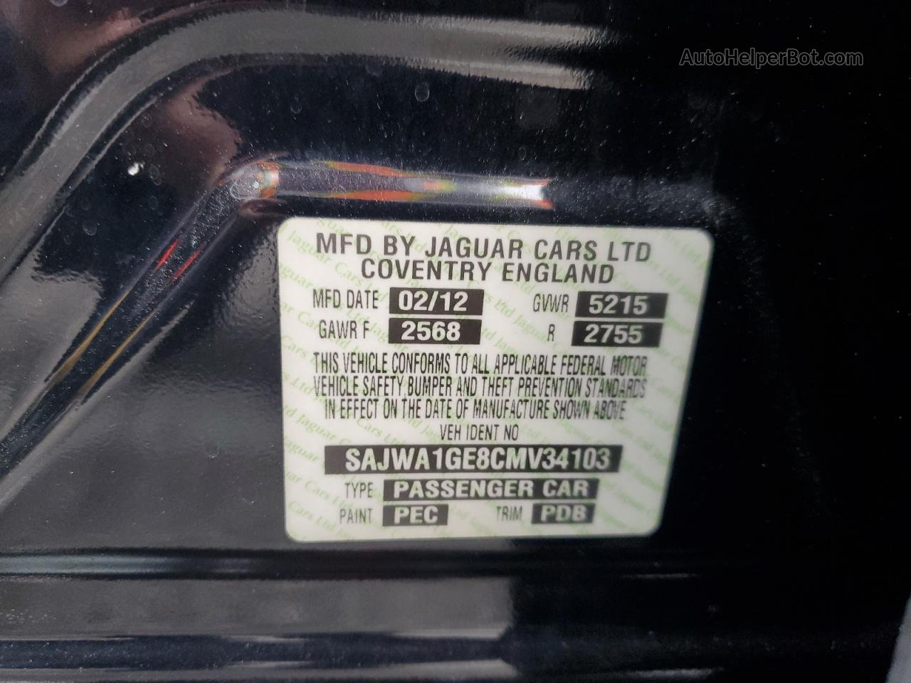 2012 Jaguar Xj Supercharged Black vin: SAJWA1GE8CMV34103