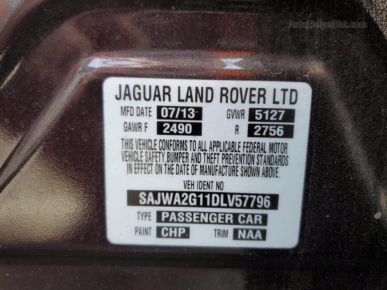 2013 Jaguar Xjl Portfolio Maroon vin: SAJWA2G11DLV57796
