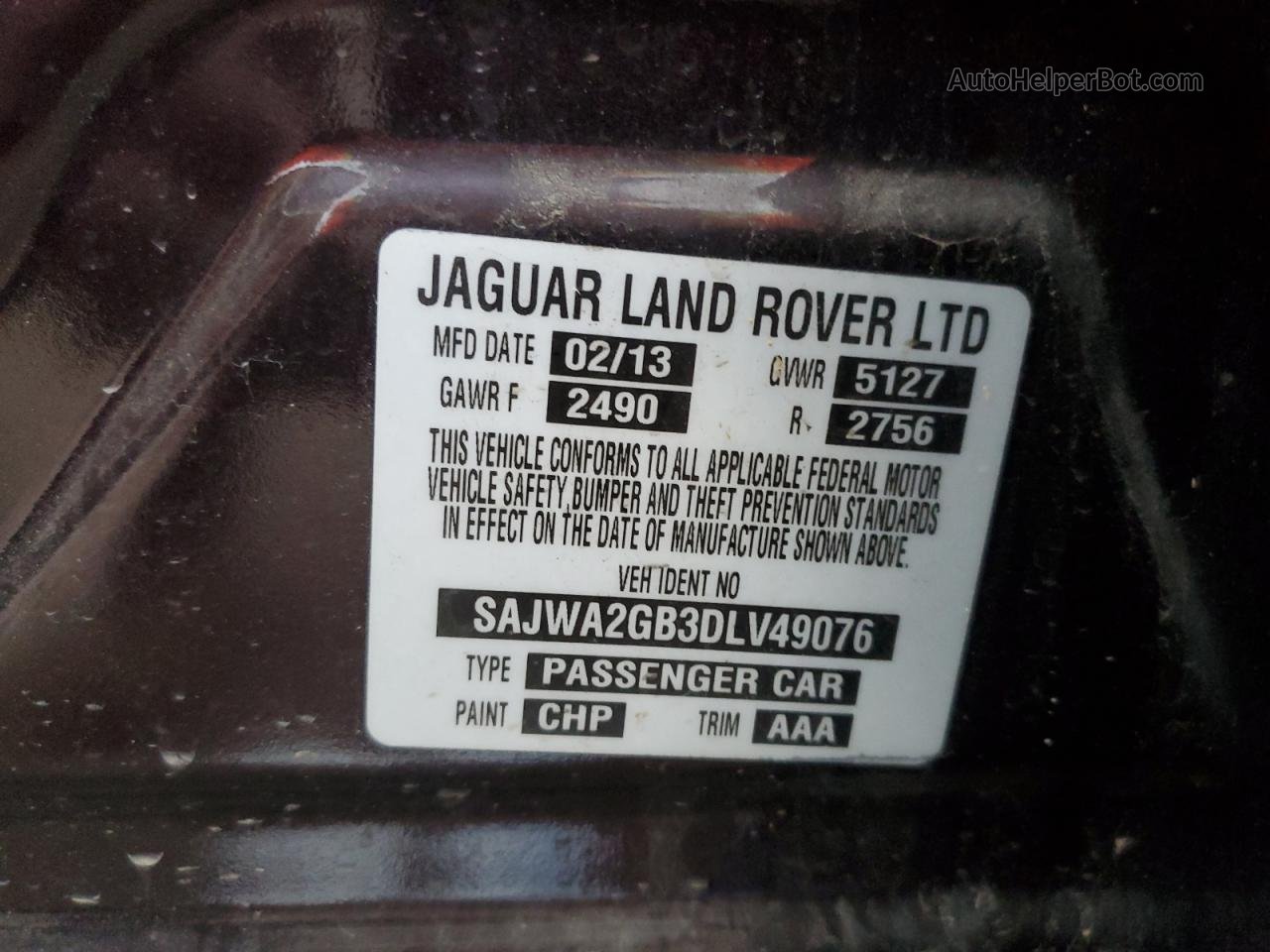 2013 Jaguar Xjl Portfolio Бордовый vin: SAJWA2GB3DLV49076
