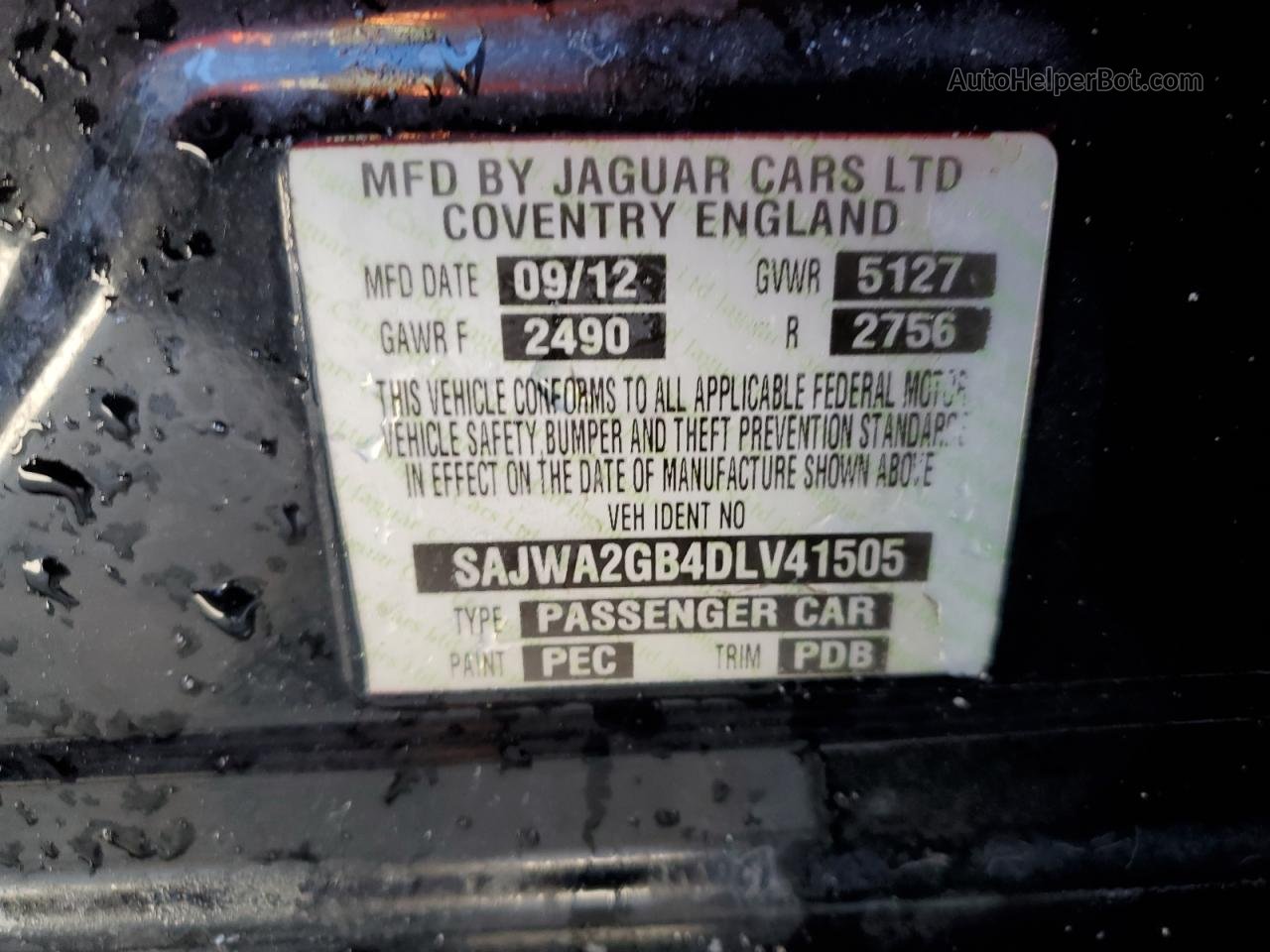 2013 Jaguar Xjl Portfolio Black vin: SAJWA2GB4DLV41505