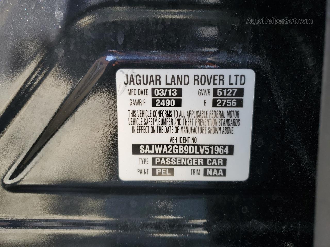 2013 Jaguar Xjl Portfolio Черный vin: SAJWA2GB9DLV51964
