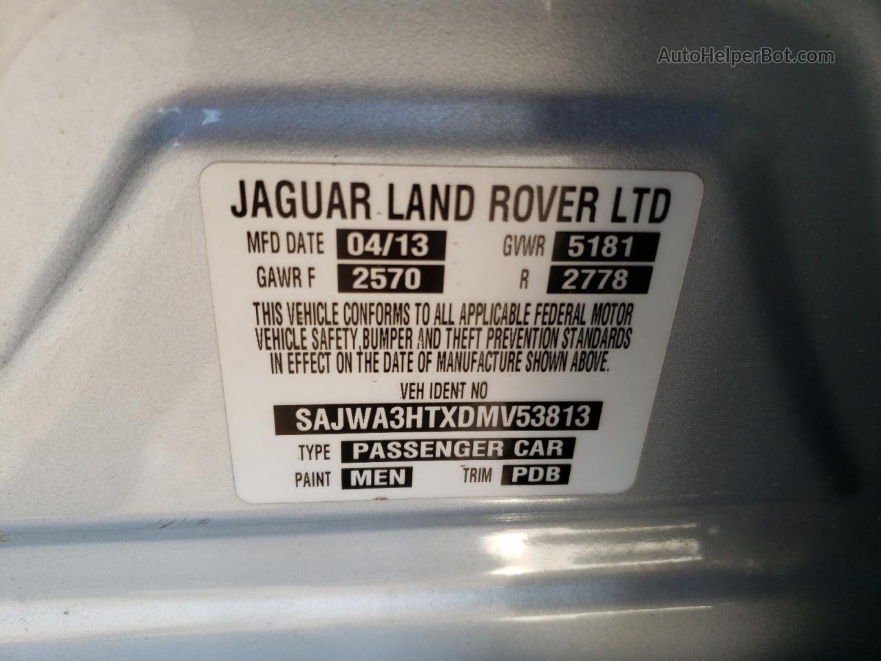 2013 Jaguar Xj Supercharged Silver vin: SAJWA3HTXDMV53813