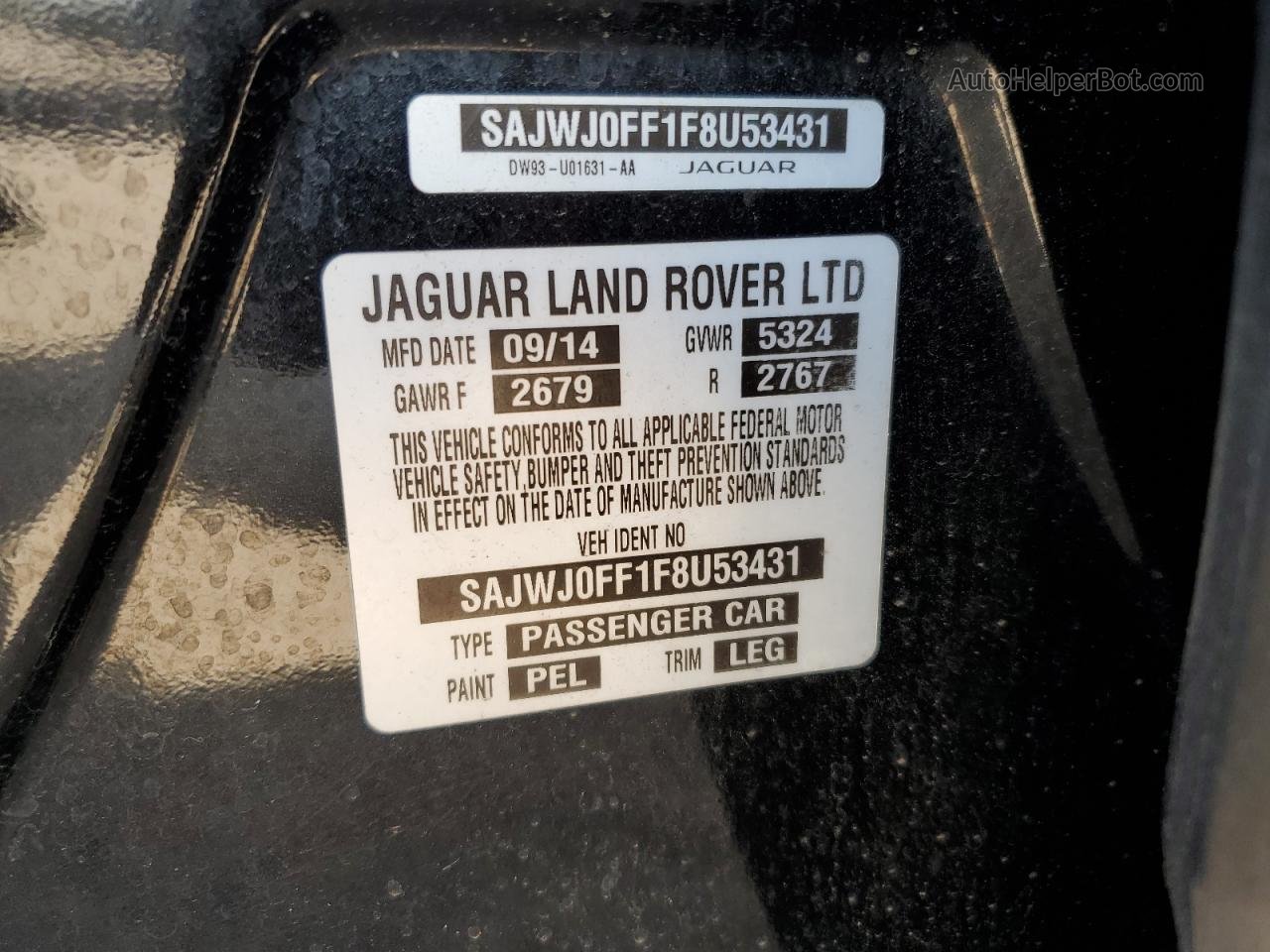 2015 Jaguar Xf 3.0 Sport Awd Черный vin: SAJWJ0FF1F8U53431