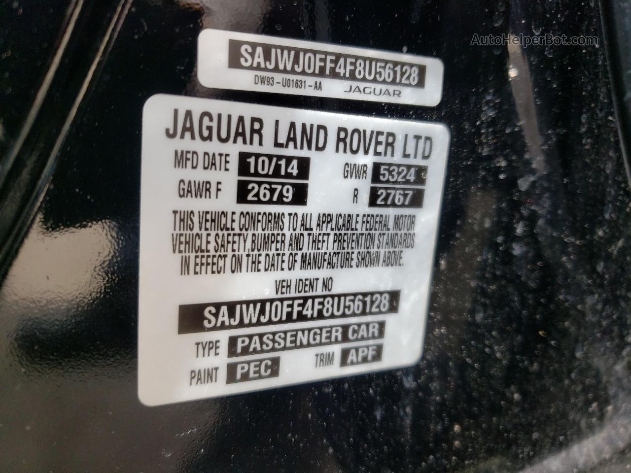 2015 Jaguar Xf 3.0 Sport Awd Black vin: SAJWJ0FF4F8U56128