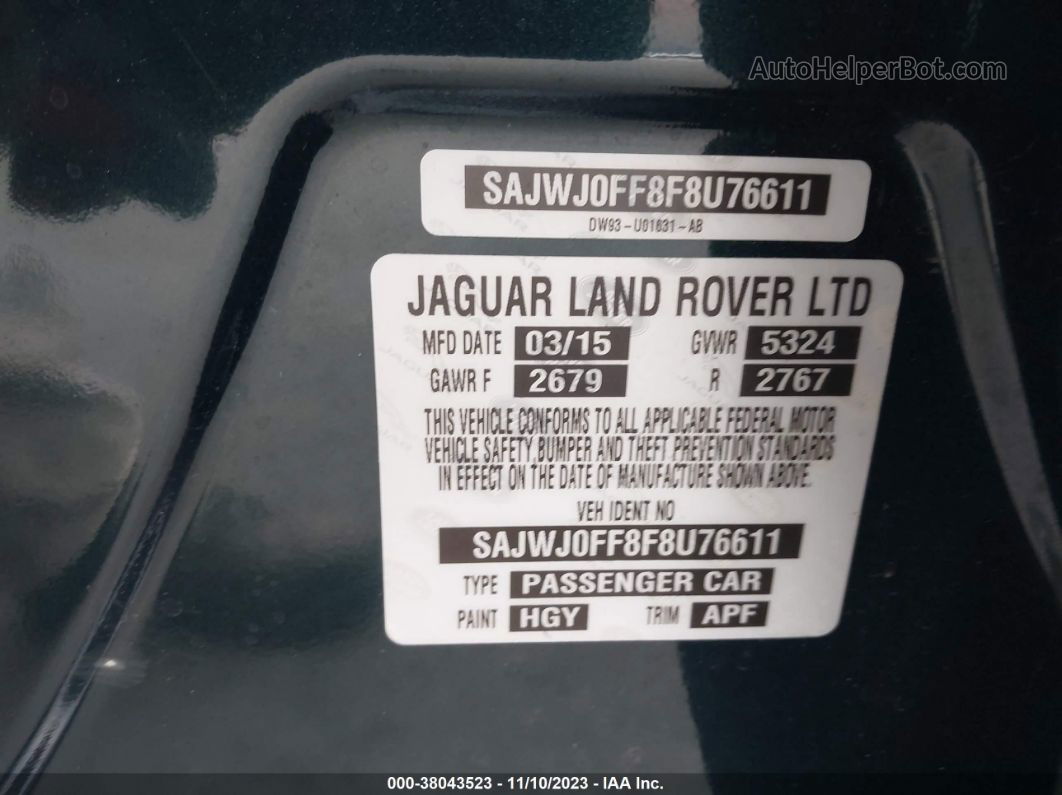 2015 Jaguar Xf 3.0 Portfolio/3.0 Sport Зеленый vin: SAJWJ0FF8F8U76611
