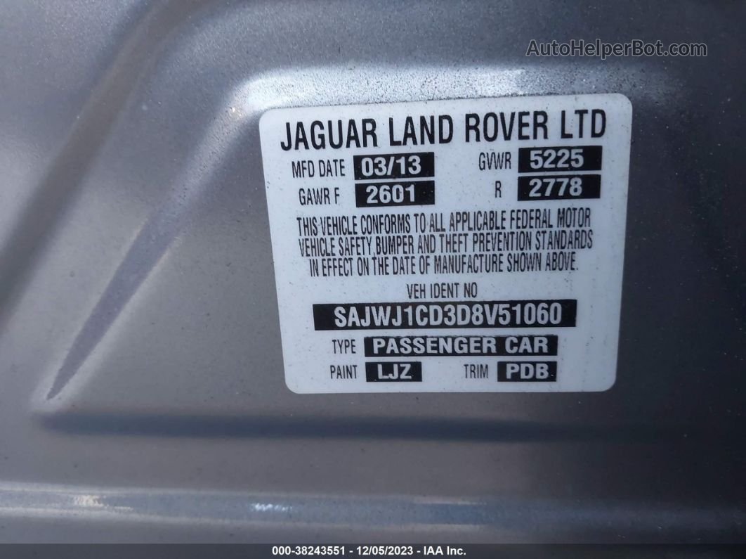 2013 Jaguar Xj Silver vin: SAJWJ1CD3D8V51060