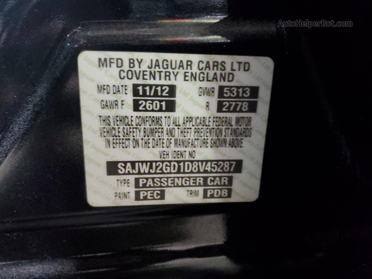 2013 Jaguar Xjl Portfolio Черный vin: SAJWJ2GD1D8V45287