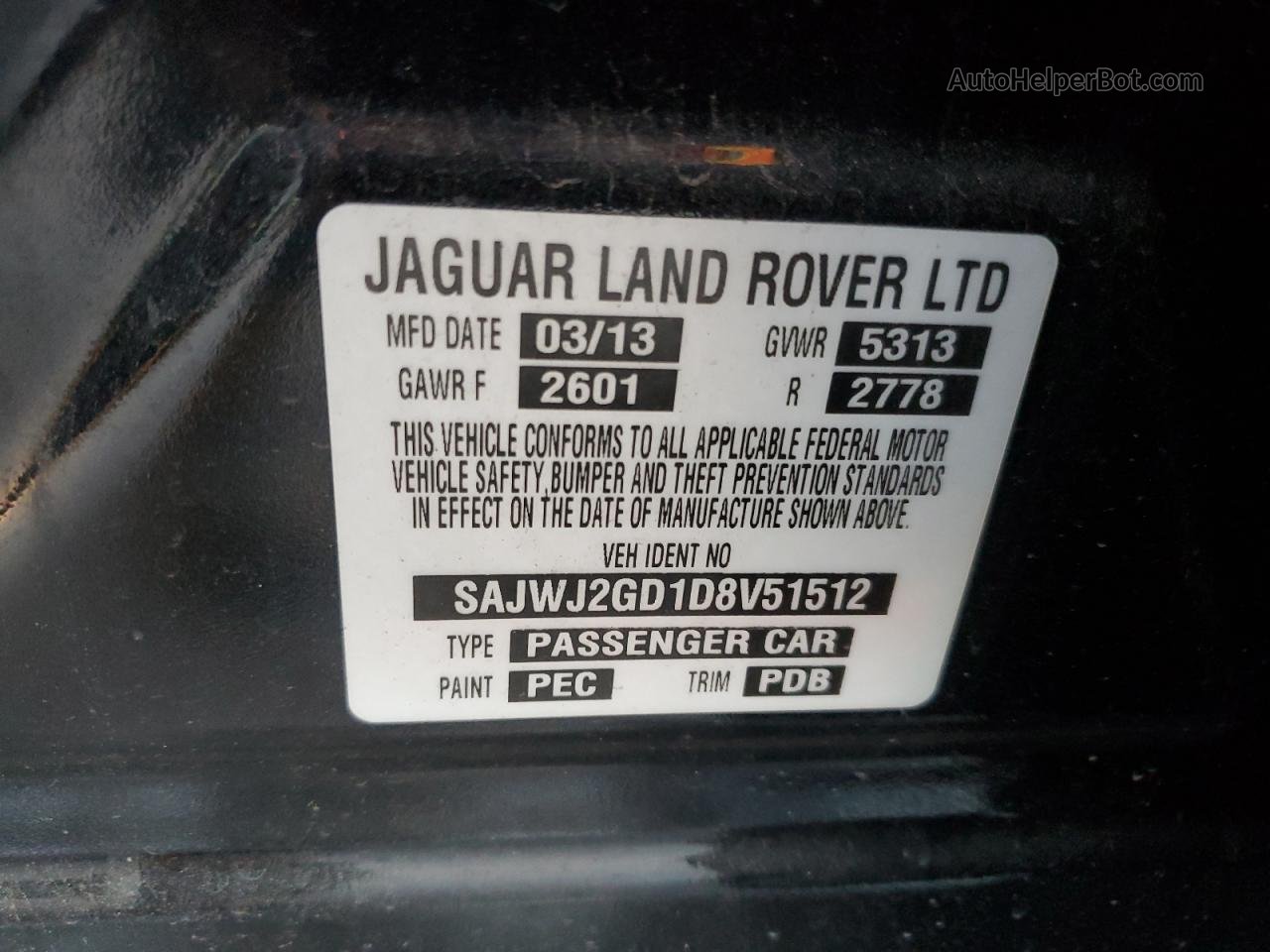2013 Jaguar Xjl Portfolio Черный vin: SAJWJ2GD1D8V51512