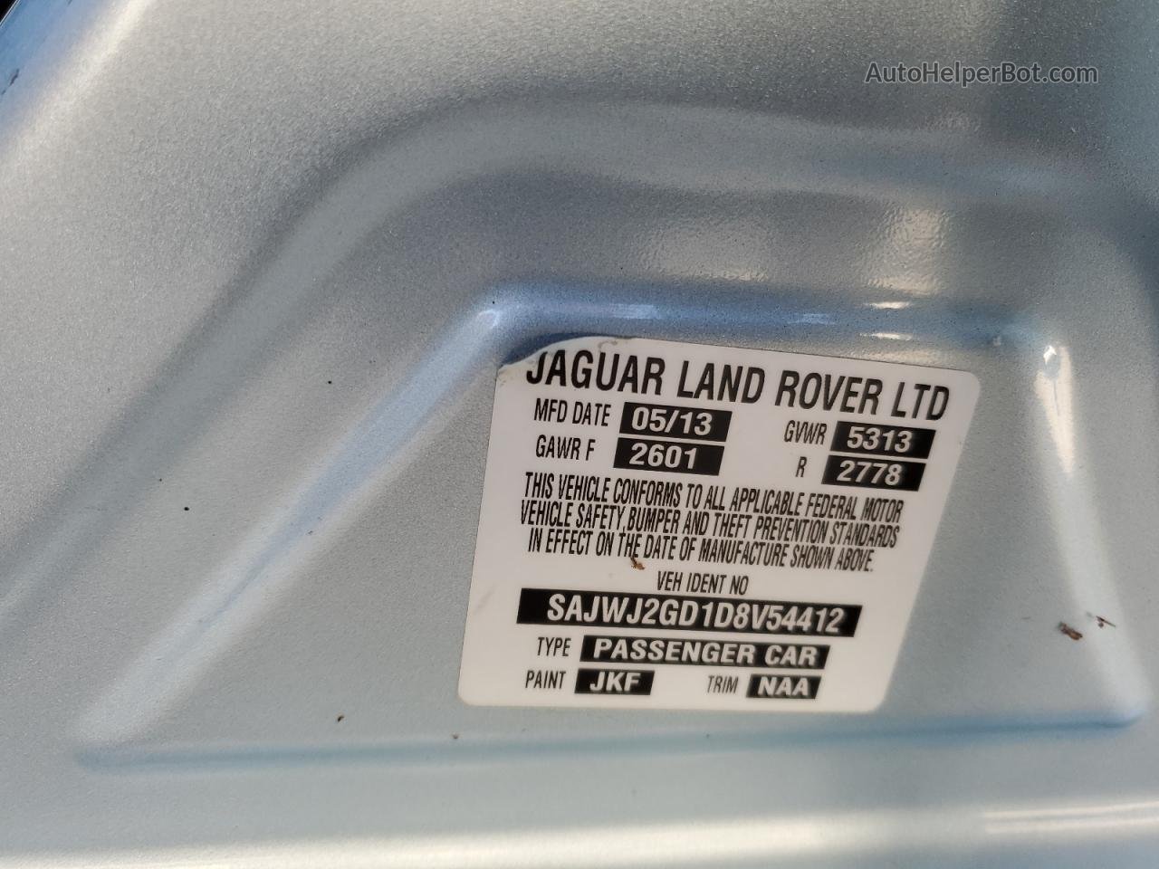 2013 Jaguar Xjl Portfolio Blue vin: SAJWJ2GD1D8V54412