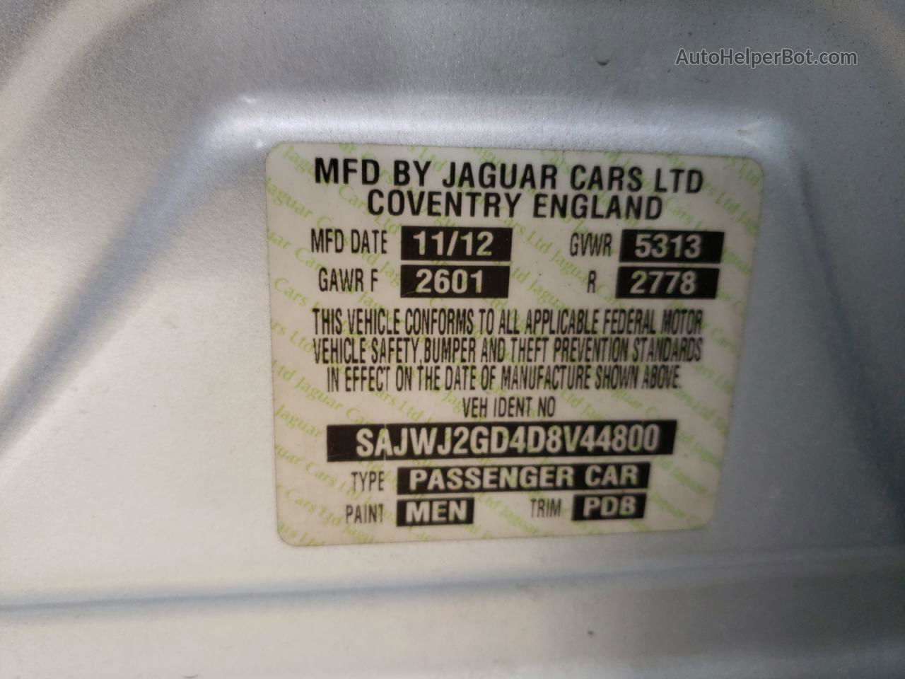 2013 Jaguar Xjl Portfolio Silver vin: SAJWJ2GD4D8V44800