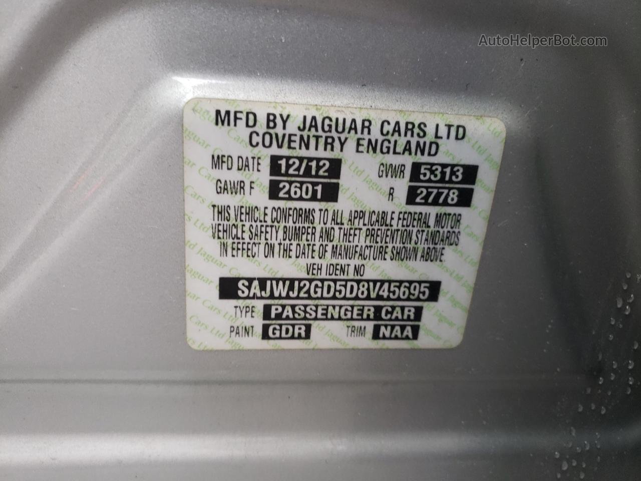 2013 Jaguar Xjl Portfolio Silver vin: SAJWJ2GD5D8V45695