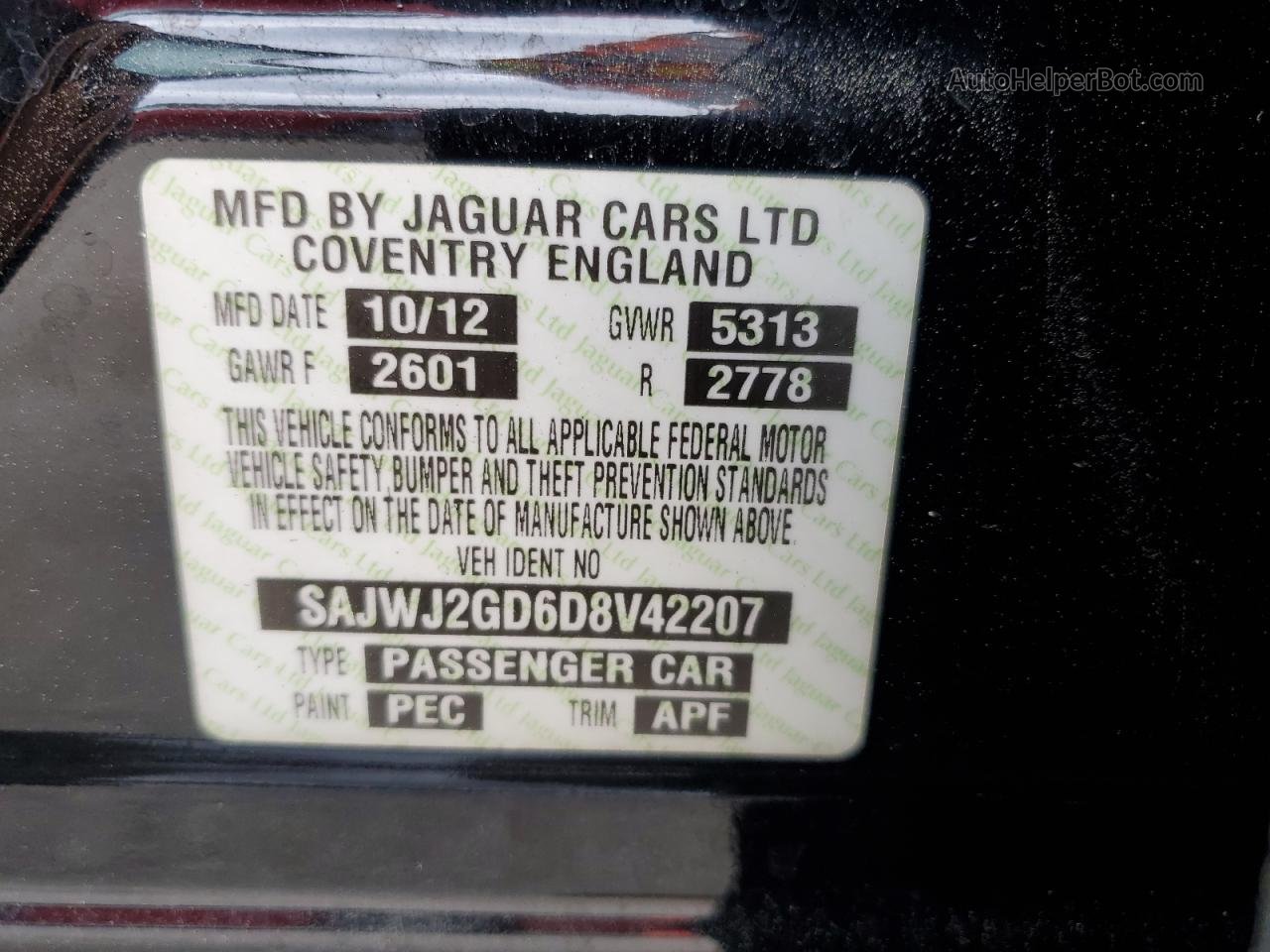 2013 Jaguar Xjl Portfolio Black vin: SAJWJ2GD6D8V42207