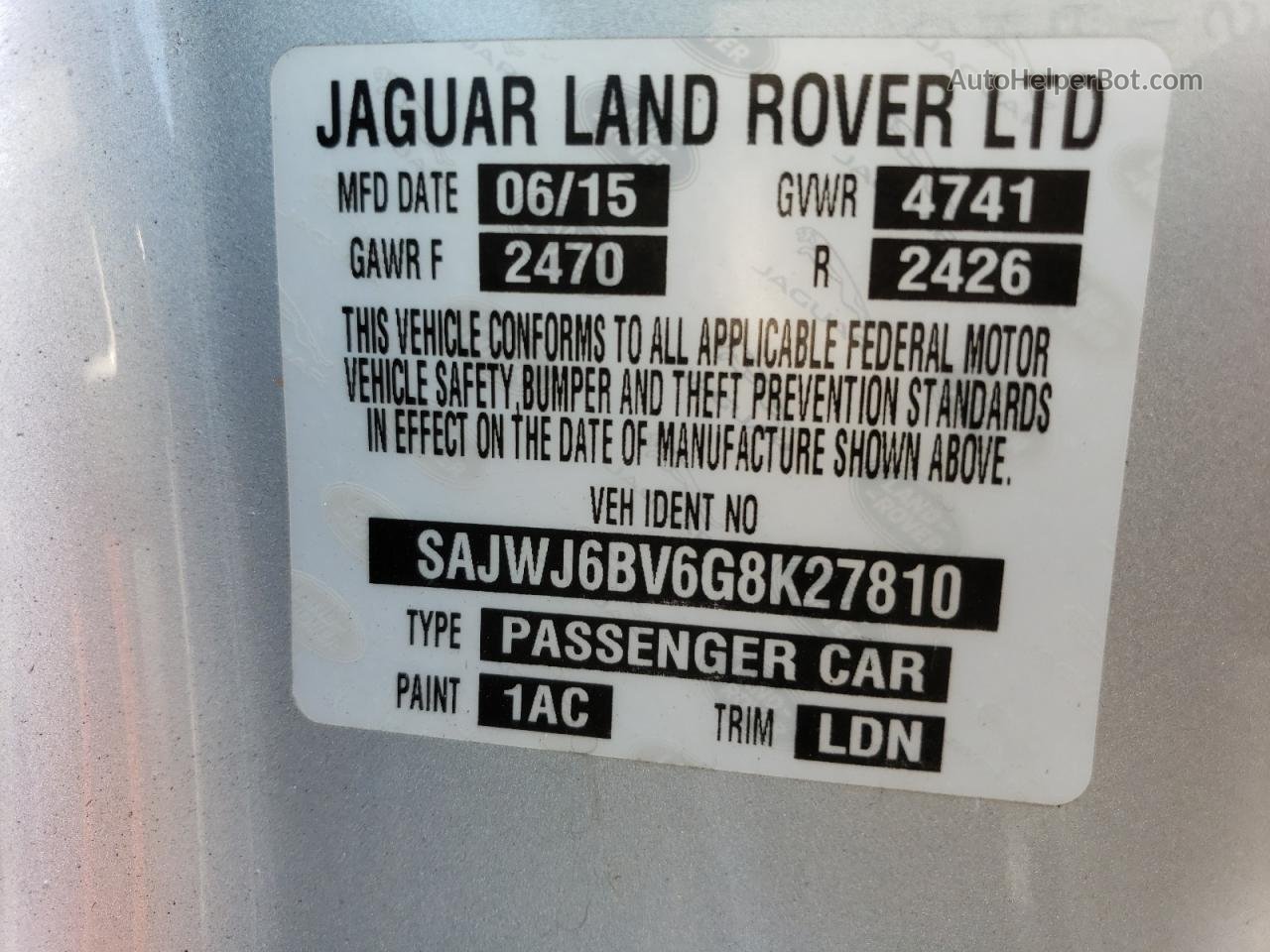 2016 Jaguar F-type S Silver vin: SAJWJ6BV6G8K27810