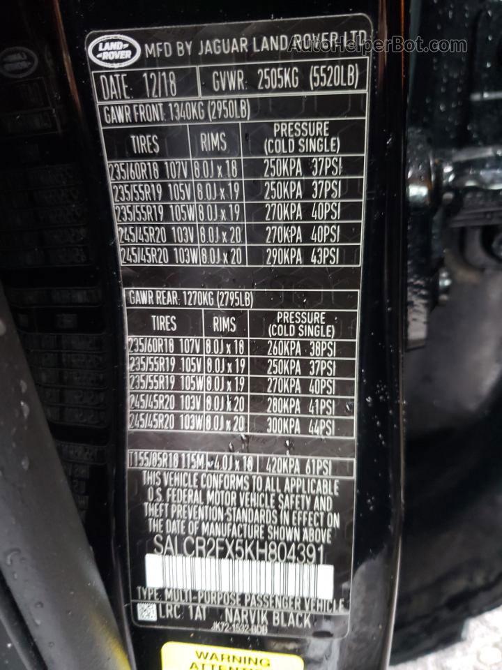 2019 Land Rover Discovery Sport Hse Черный vin: SALCR2FX5KH804391