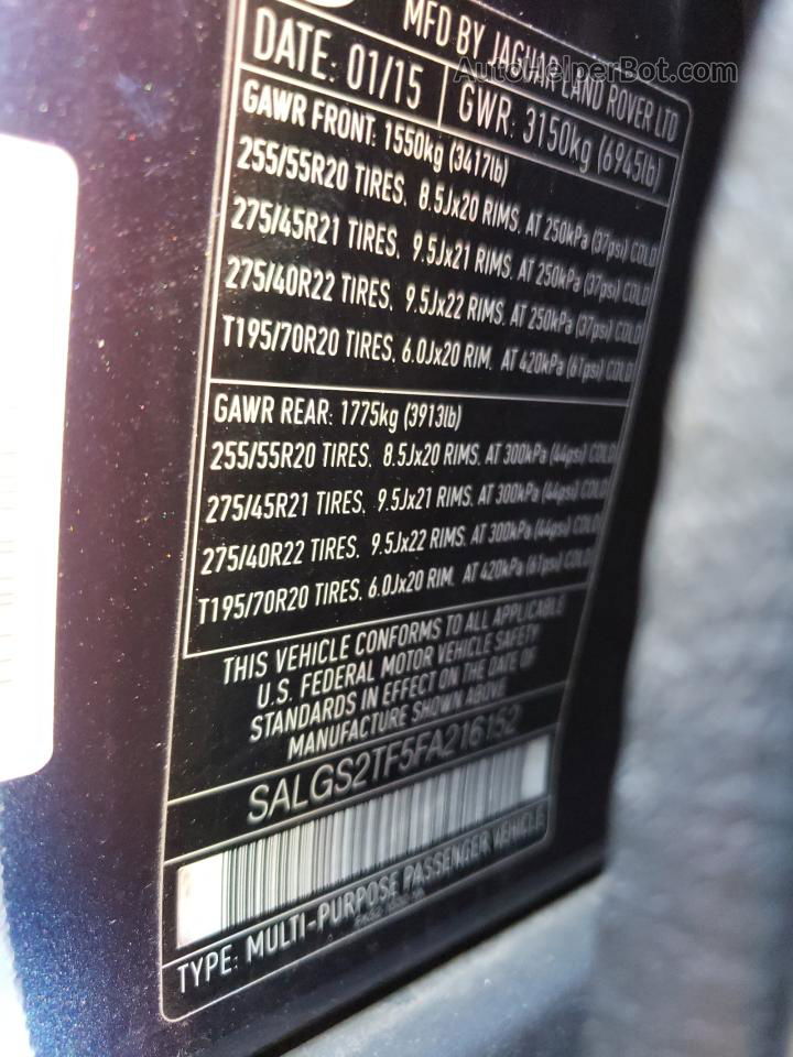2015 Land Rover Range Rover Supercharged Синий vin: SALGS2TF5FA216152