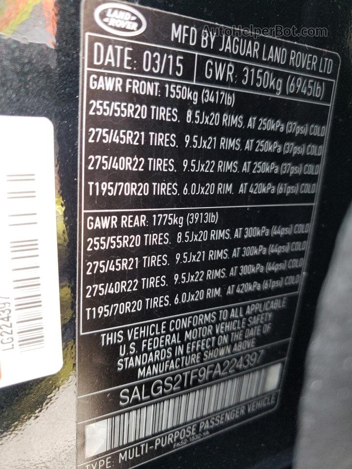 2015 Land Rover Range Rover Supercharged Черный vin: SALGS2TF9FA224397