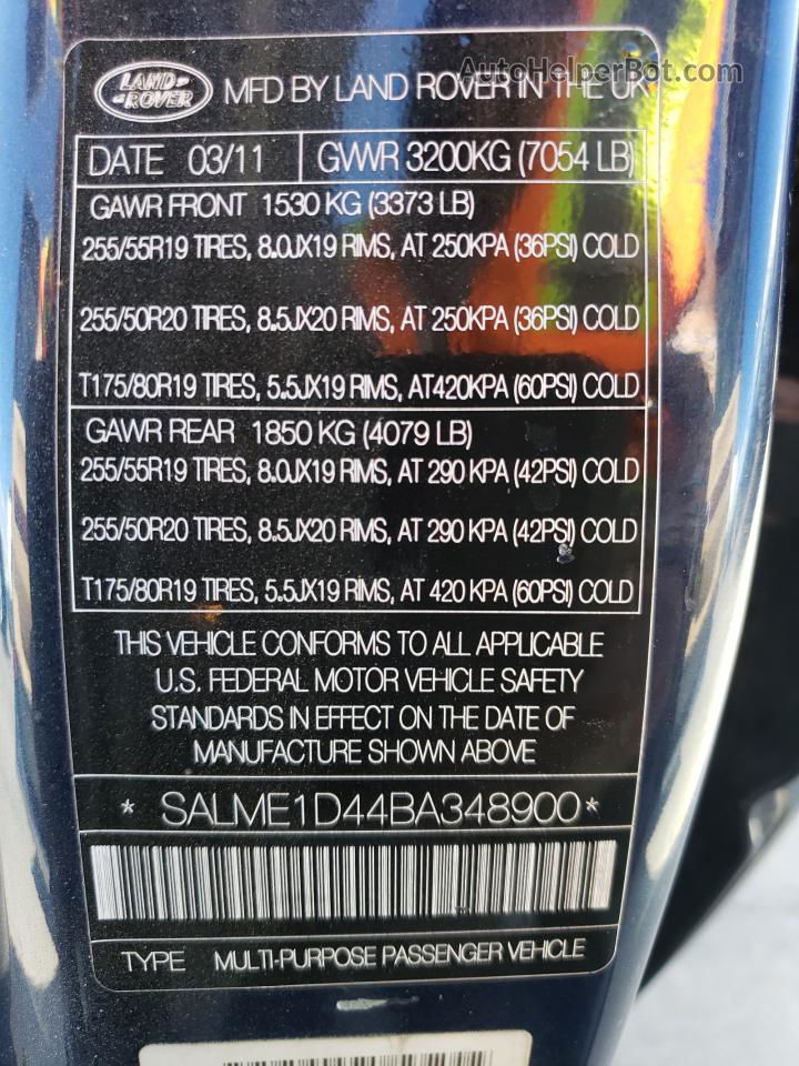 2011 Land Rover Range Rover Hse Blue vin: SALME1D44BA348900