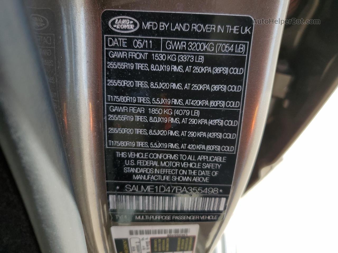 2011 Land Rover Range Rover Hse Gray vin: SALME1D47BA355498