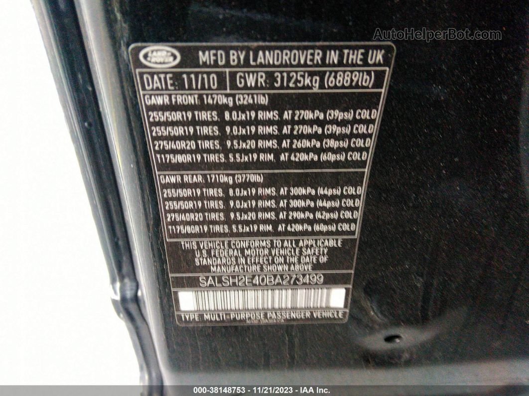 2011 Land Rover Range Rover Sport Supercharged Black vin: SALSH2E40BA273499