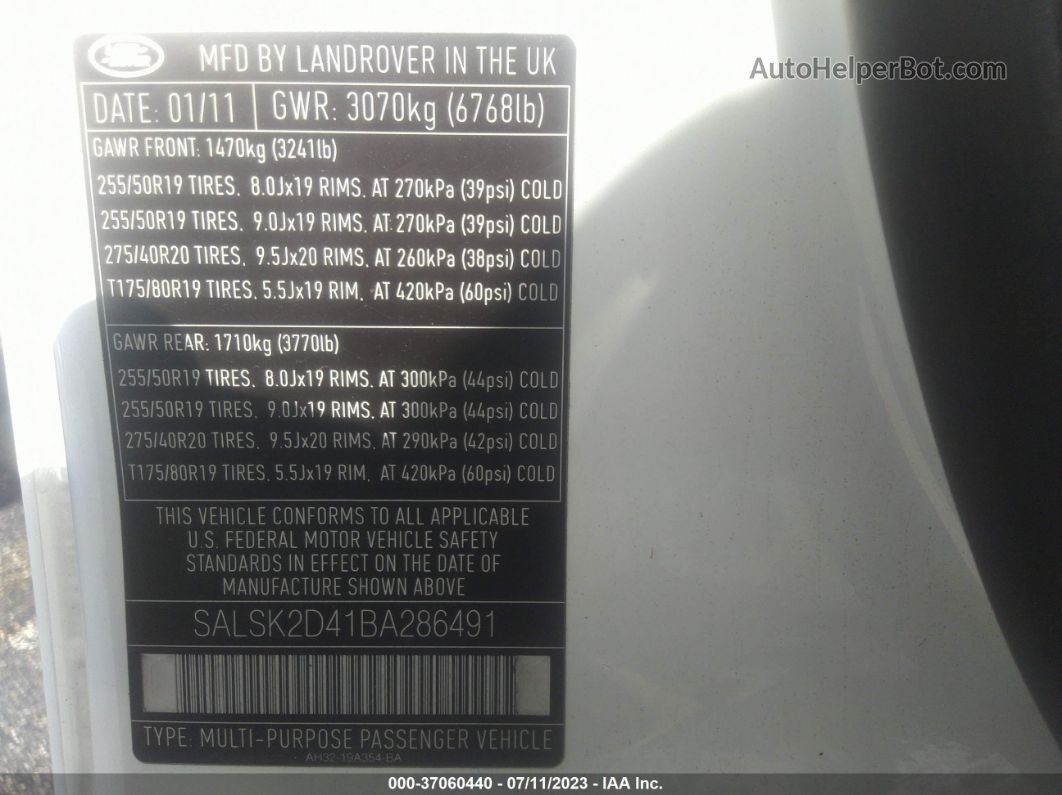 2011 Land Rover Range Rover Sport Hse Lux Белый vin: SALSK2D41BA286491