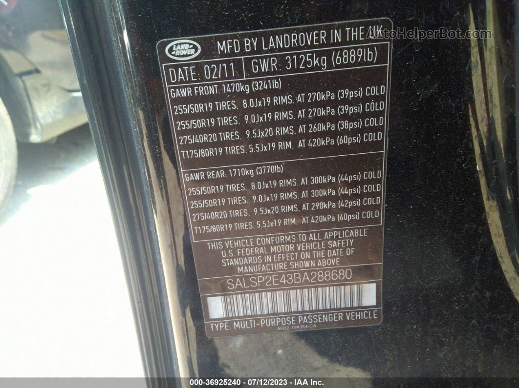 2011 Land Rover Range Rover Sport Sc Черный vin: SALSP2E43BA288680
