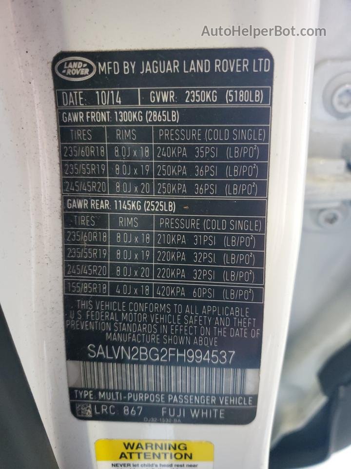 2015 Land Rover Range Rover Evoque Pure White vin: SALVN2BG2FH994537