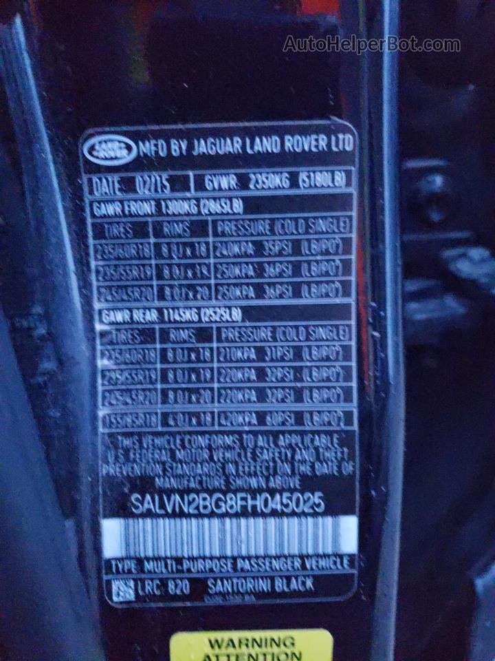2015 Land Rover Range Rover Evoque Pure Черный vin: SALVN2BG8FH045025