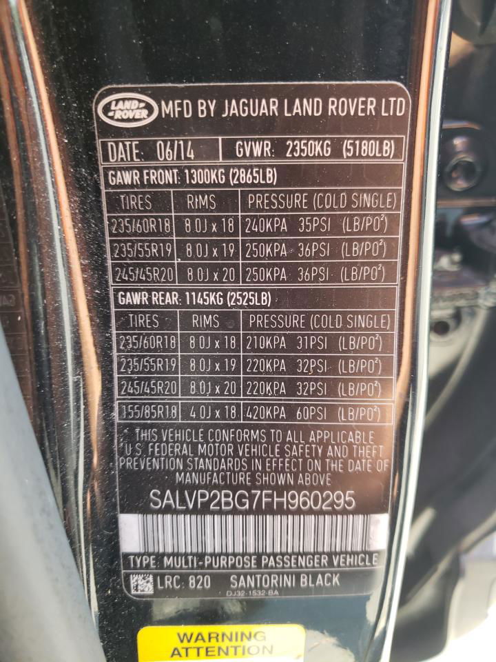 2015 Land Rover Range Rover Evoque Pure Plus Черный vin: SALVP2BG7FH960295