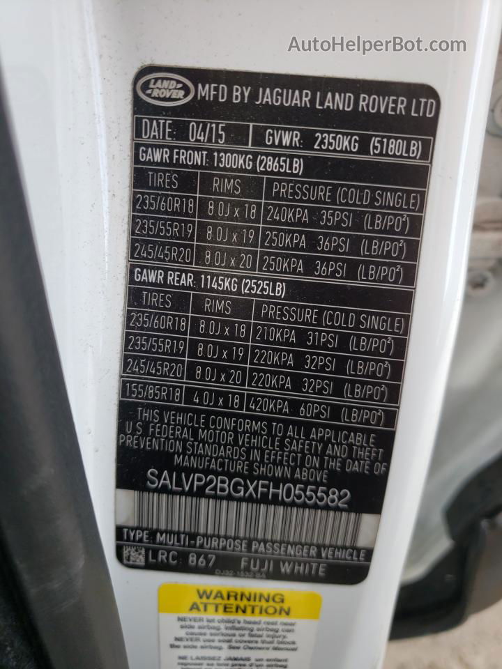 2015 Land Rover Range Rover Evoque Pure Plus Белый vin: SALVP2BGXFH055582