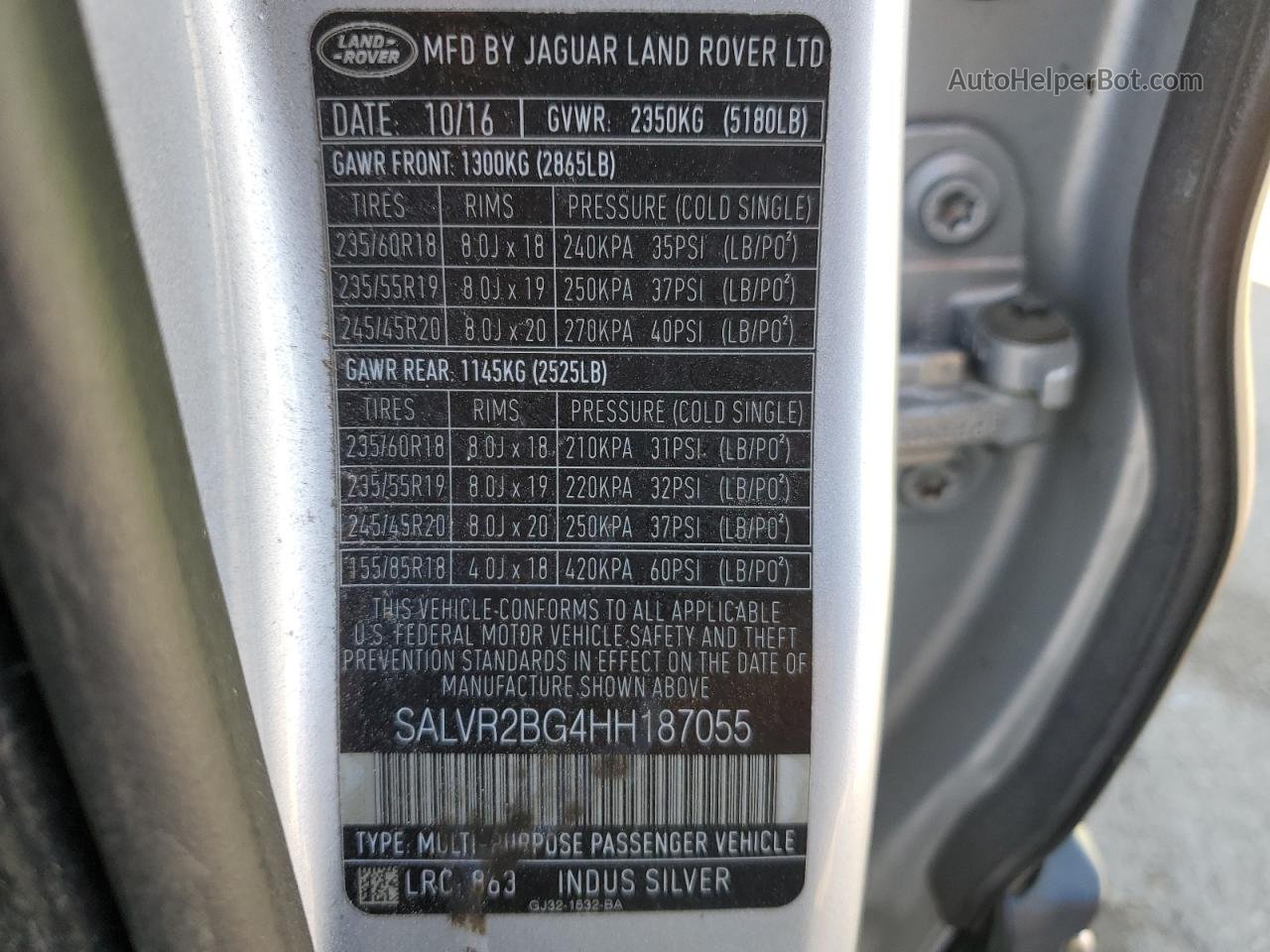 2017 Land Rover Range Rover Evoque Hse Silver vin: SALVR2BG4HH187055