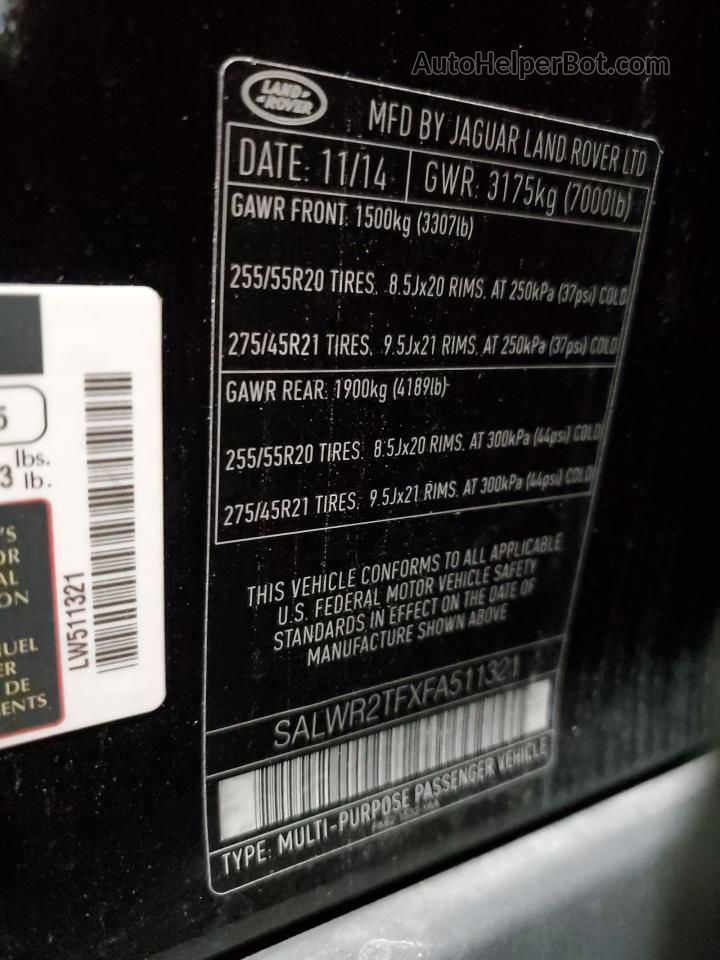 2015 Land Rover Range Rover Sport Sc Черный vin: SALWR2TFXFA511321
