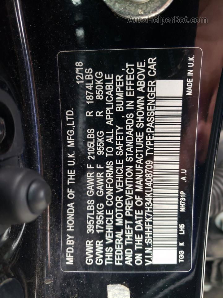 2019 Honda Civic Lx Black vin: SHHFK7H34KU408709