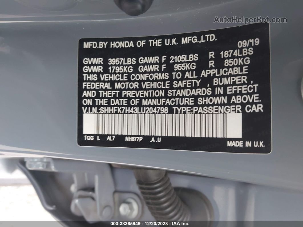 2020 Honda Civic Sport Gray vin: SHHFK7H43LU204798