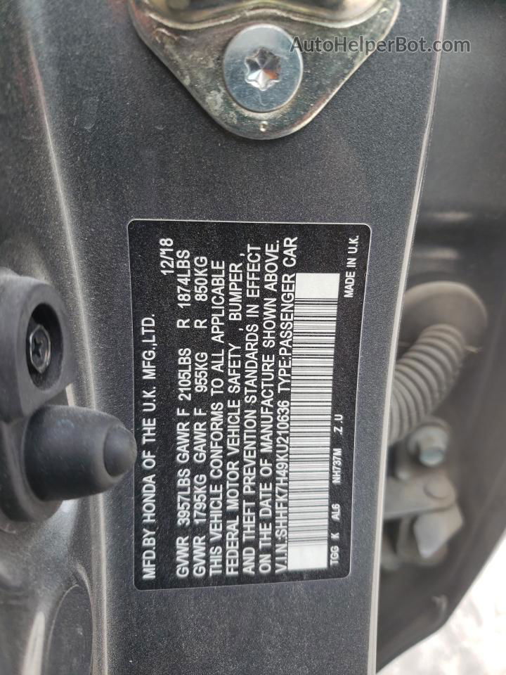 2019 Honda Civic Sport Gray vin: SHHFK7H49KU210636