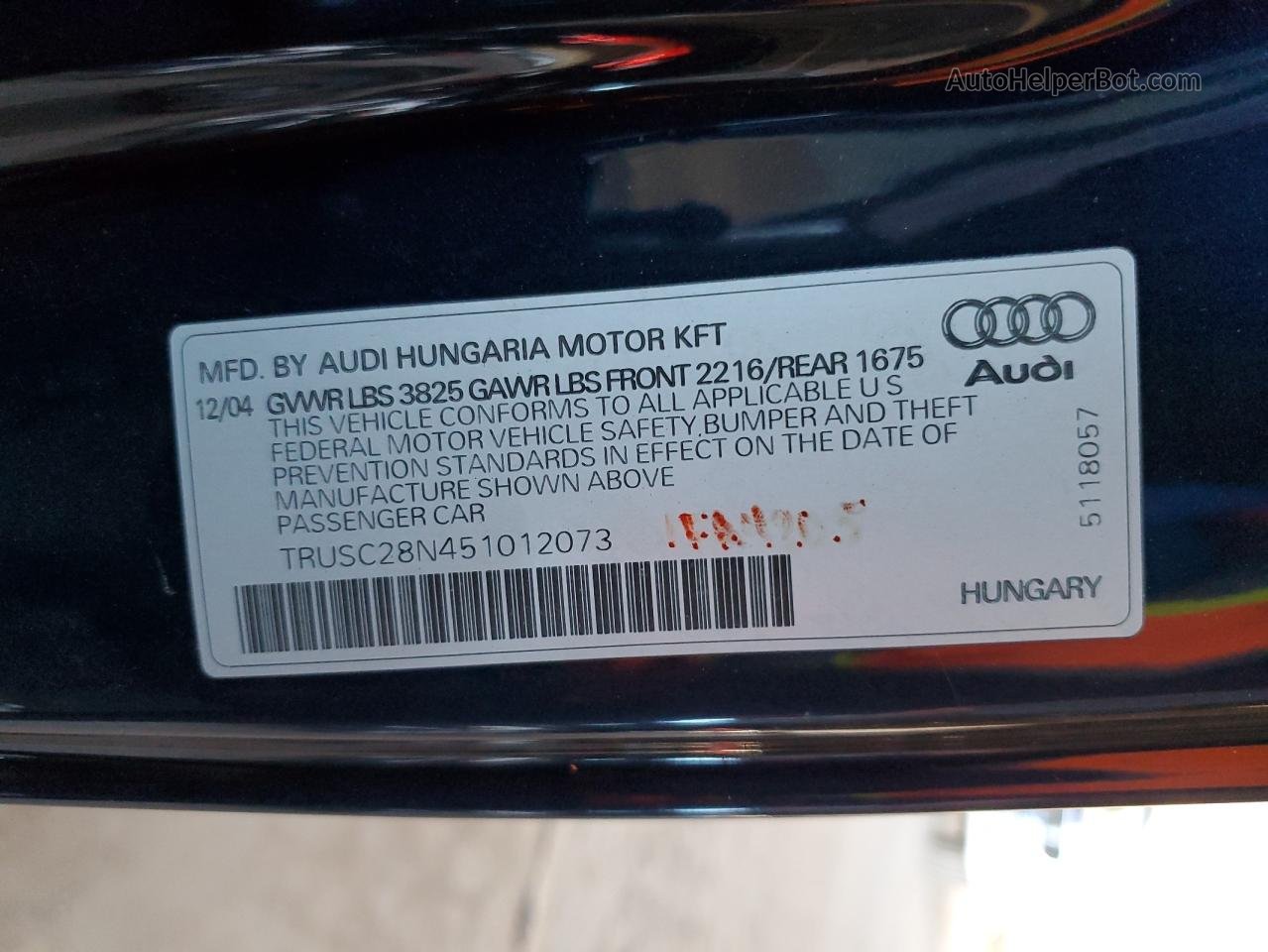 2005 Audi Tt  Синий vin: TRUSC28N451012073
