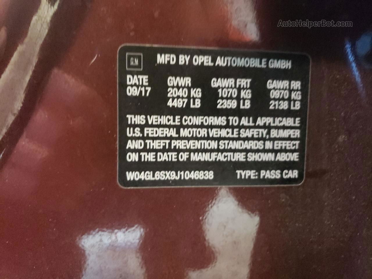 2018 Buick Regal Preferred Burgundy vin: W04GL6SX9J1046838