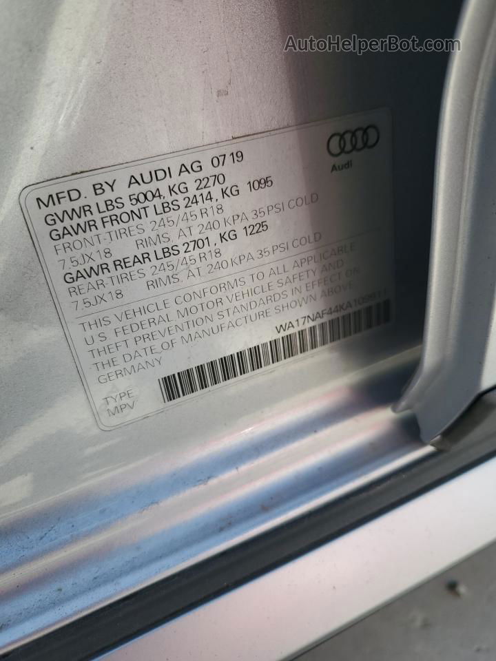 2019 Audi A4 Allroad Premium Silver vin: WA17NAF44KA109911