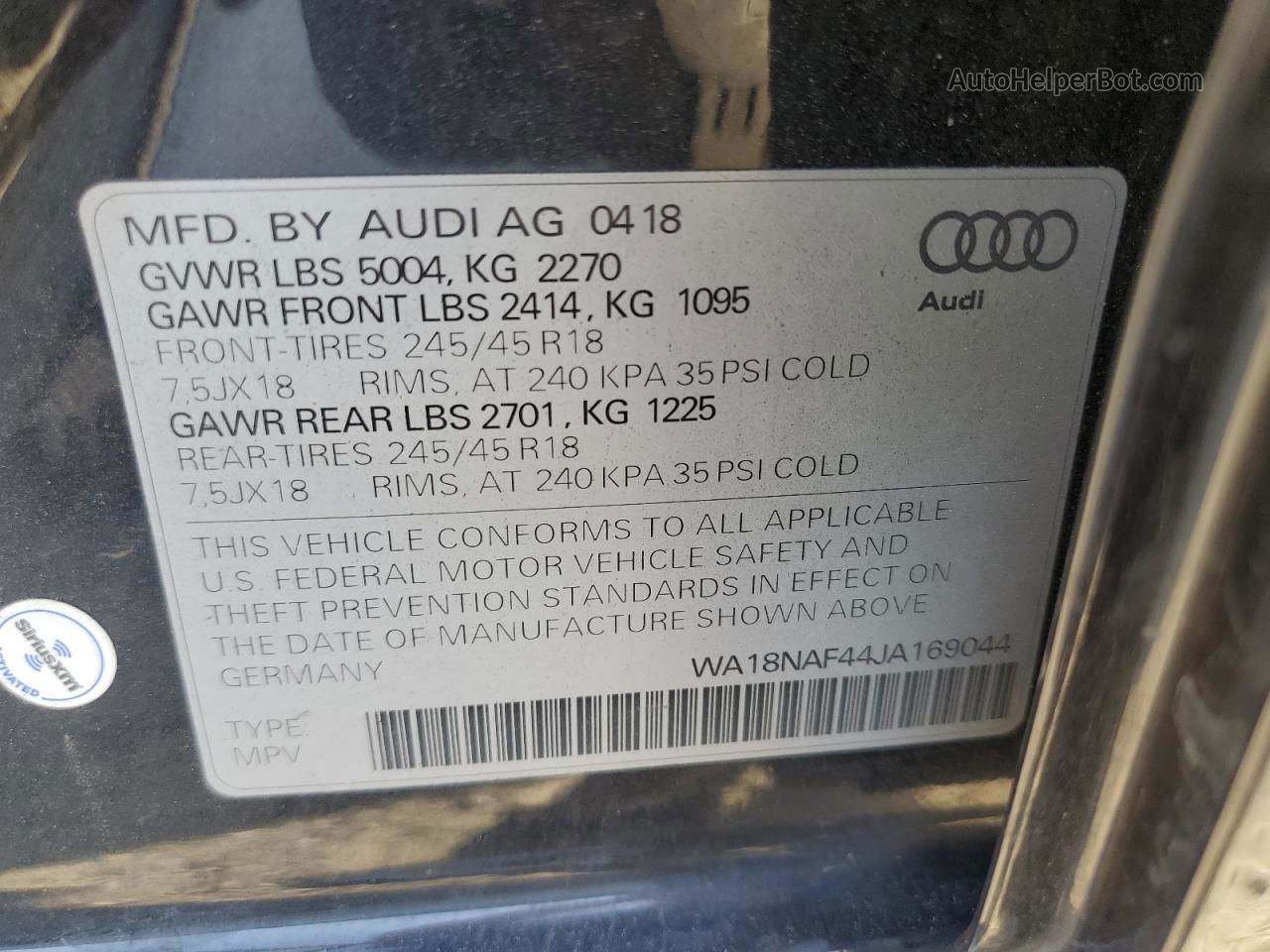 2018 Audi A4 Allroad Premium Plus Blue vin: WA18NAF44JA169044