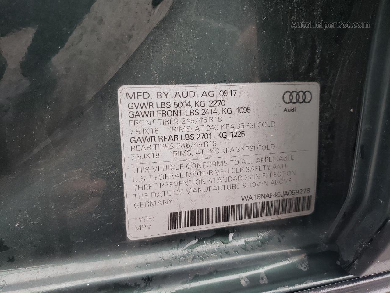 2018 Audi A4 Allroad Premium Plus Зеленый vin: WA18NAF45JA059278